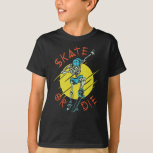 Skate eller die Skeleton Skateboarder T Shirt