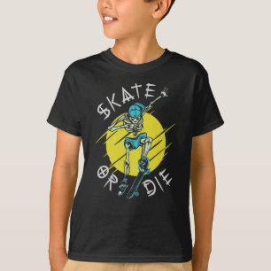 Skate eller die Skeleton Skateboarder T Shirt
