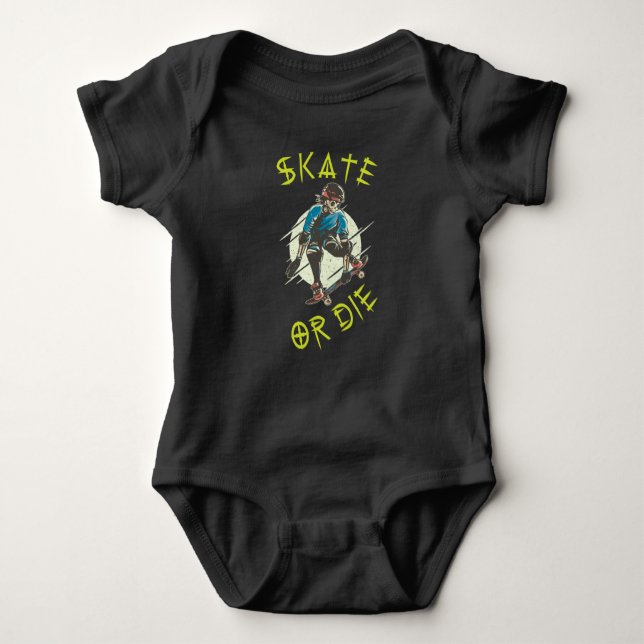 Skate eller die Skeleton Skateboarder T Shirt (Framsida)