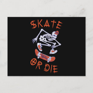 Skate eller die Skeleton Skateboarder Vykort
