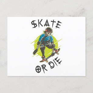 Skate eller die Skeleton Skateboarder Vykort