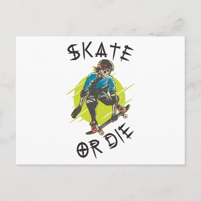 Skate eller die Skeleton Skateboarder Vykort (Framsida)