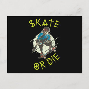 Skate eller die Skeleton Skateboarder Vykort