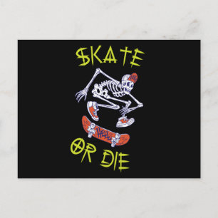Skate eller die Skeleton Skateboarder Vykort