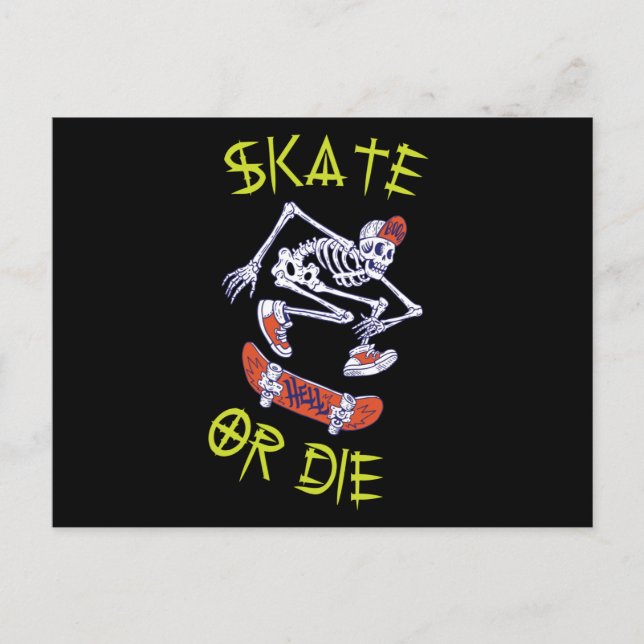 Skate eller die Skeleton Skateboarder Vykort (Framsida)
