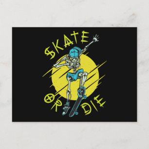Skate eller die Skeleton Skateboarder Vykort