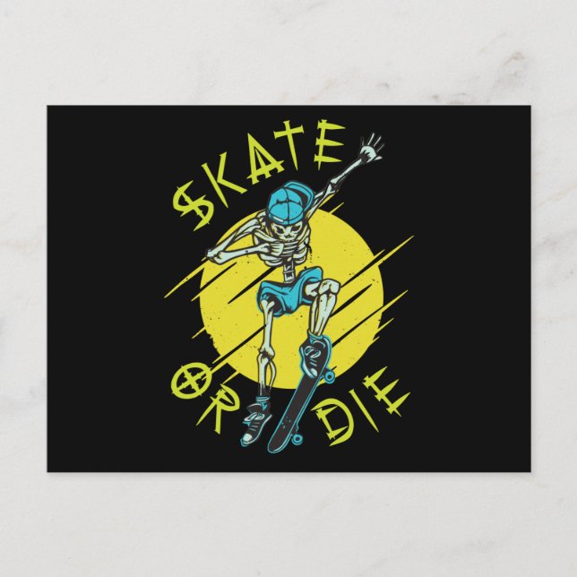 Skate eller die Skeleton Skateboarder Vykort (Framsida)