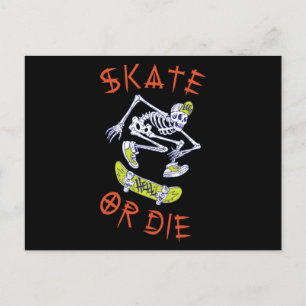 Skate eller die Skeleton Skateboarder Vykort