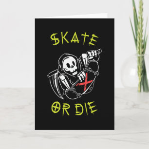 Skate eller dö Grim Reaper Skelett Skateboardåkare Kort
