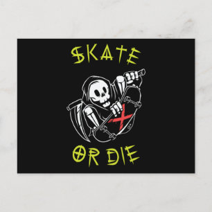 Skate eller dö Grim Reaper Skelett Skateboardåkare Vykort