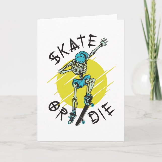 Skate eller dö Skeleton Skateboardåkare Kort (Framsida)
