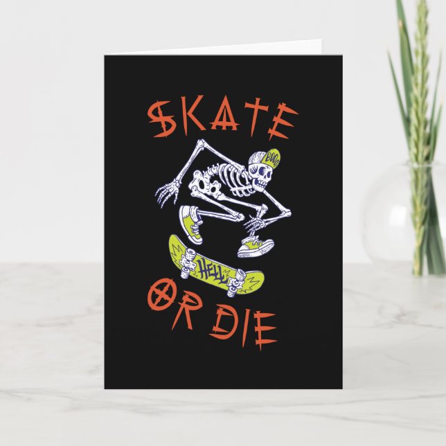 Skate eller dö Skeleton Skateboardåkare Kort (Framsida)