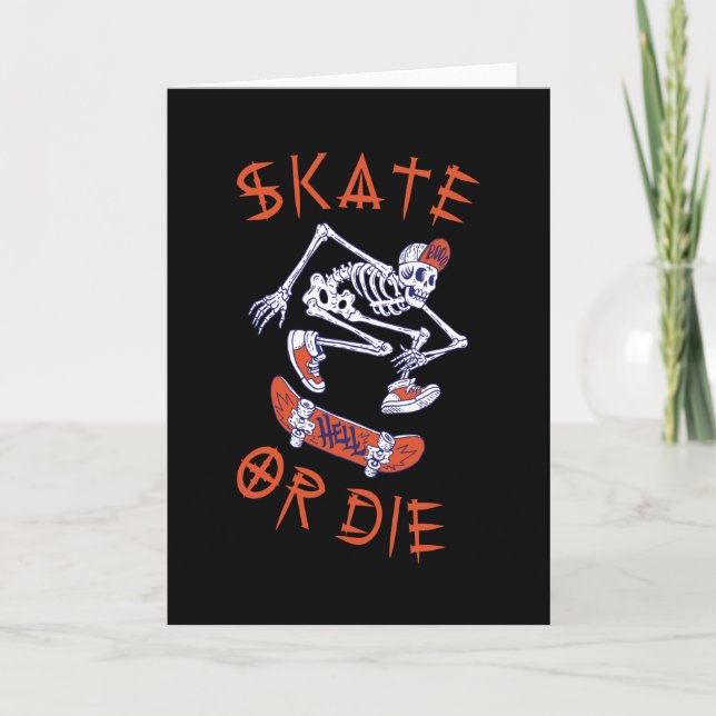 Skate eller dö Skeleton Skateboardåkare Kort (Framsida)