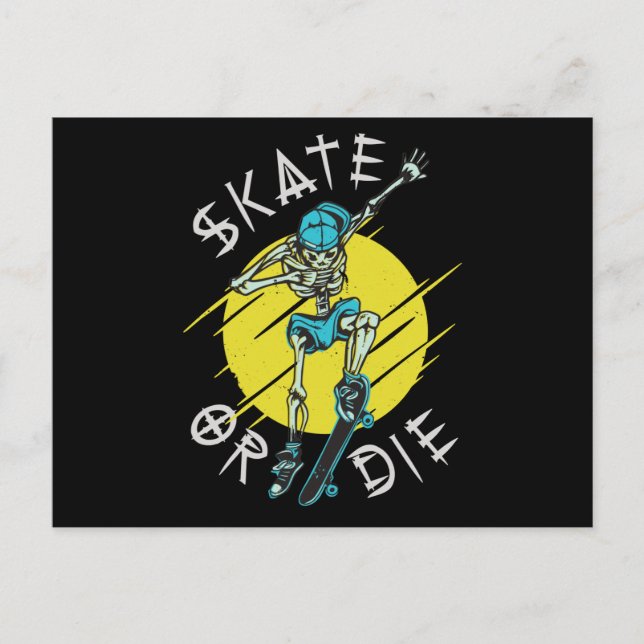 Skate eller dö Skeleton Skateboardåkare Vykort (Framsida)