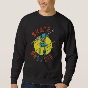 Skate eller dö Skelett Skateboardåkare Lång Ärmad Tröja