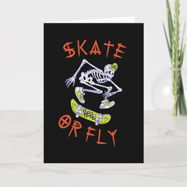 Skate eller Flyg Skelett Skateboardåkare Kort (Framsida)