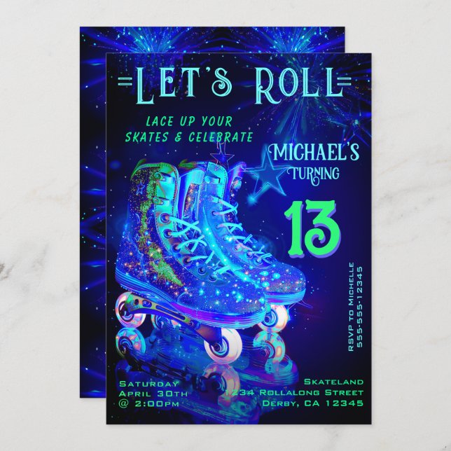Skate Födelsedagsfest inbjudan (Fram/baksida)