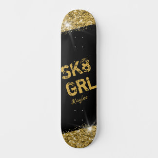 Skate Girl Black Guld Glitter Girly Personlig Mini Skateboard Bräda 18,5 Cm