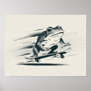 Skate Groda – Vintage Action Djur Konst Poster