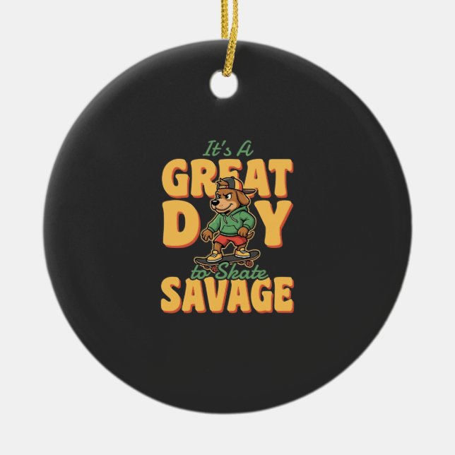 Skate Hund Stor Dag Savage Julgransprydnad Keramik (Framsidan)
