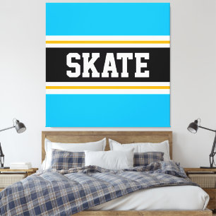 SKATE Kul atletisk azurblå orange svarta ränder Canvastryck