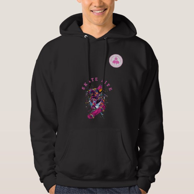 Skate Life Rosa Lycklig Hoodie (Framsida)