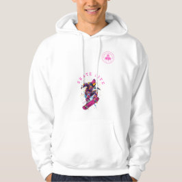 Skate Life Rosa Lycklig Hoodie in White