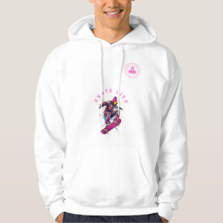 Skate Life Rosa Lycklig Hoodie in White