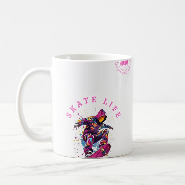 Skate Life Rosa Lycklig Hoodie in White Kaffemugg (Vänster)