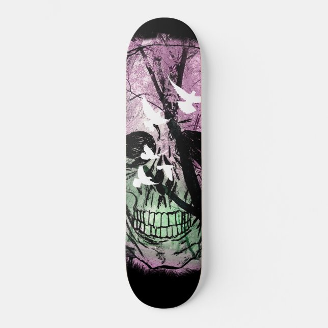 Skate Natureza Radical com pássaros e caveira Mini Skateboard Bräda 18,5 Cm (Framsida)
