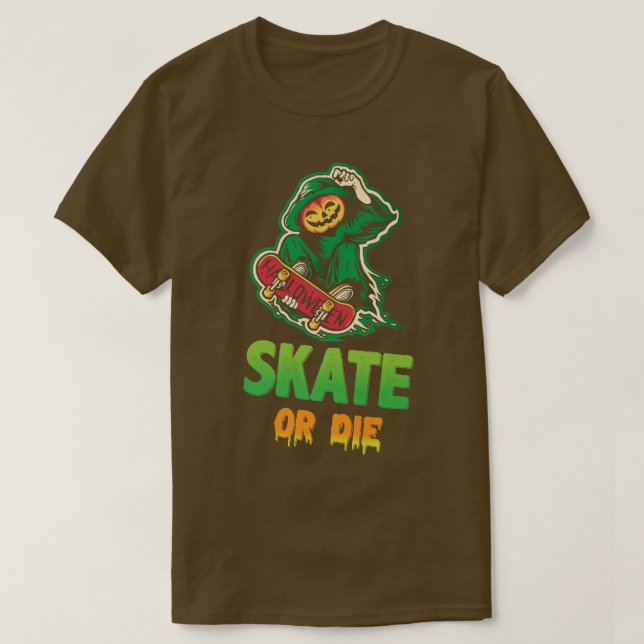 Skate Or Die Halloween Skeleton Skateboarding Eper T Shirt (Design framsida)
