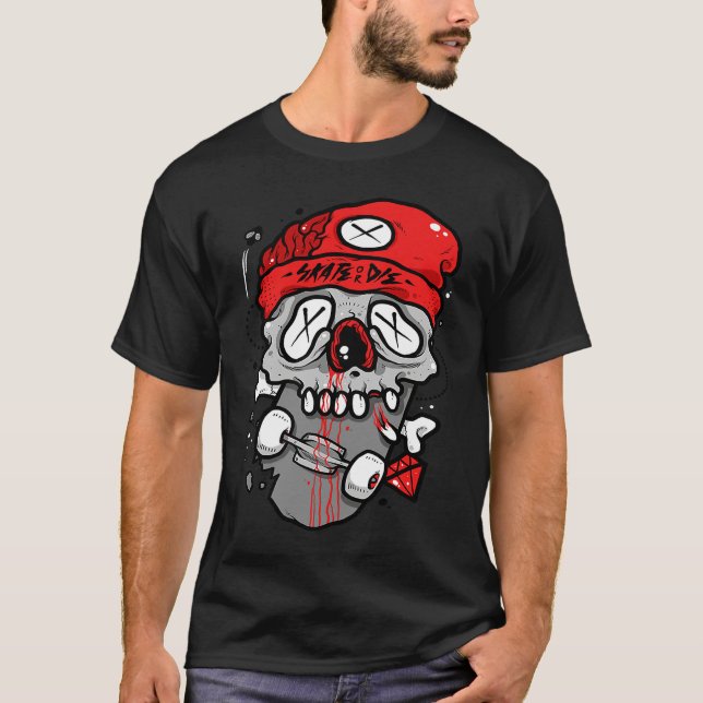 Skate or Die  Skater Board American Cool Graphic T Shirt (Framsida)