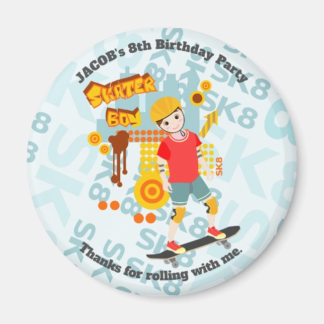 Skate Park Roligt Boy Födelsedagsfest Magnet (Framsidan)