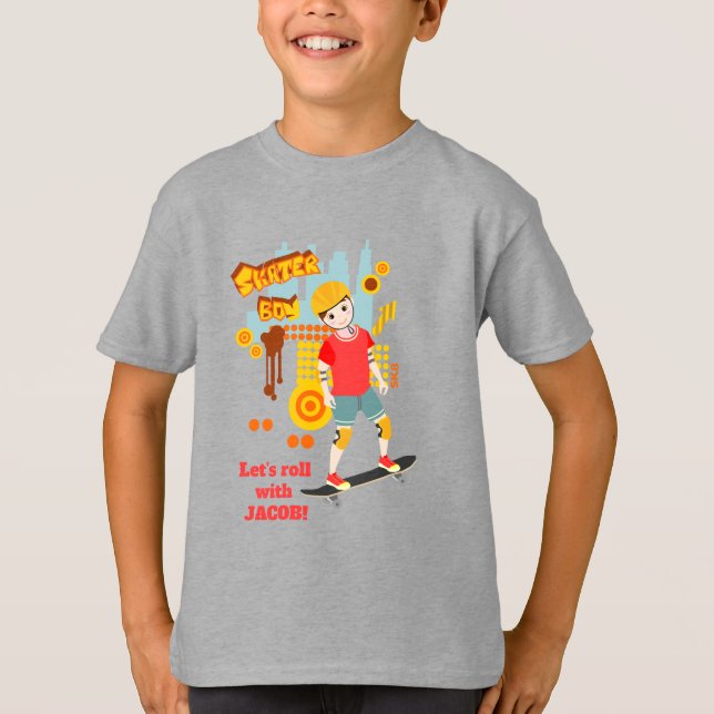 Skate Park Roligt Boy Födelsedagsfest T Shirt (Framsida)