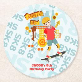 Skate Park Roligt Boy Födelsedagsfest Underlägg Papper Rund