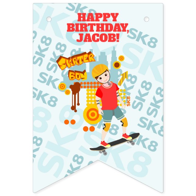 Skate Park Roligt Boy Födelsedagsfest Vimplar (Första flaggan)