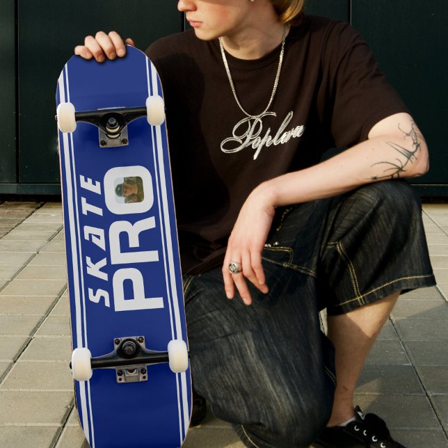 Skate Pro Photo Stripe Blue & White Mini Skateboard Bräda 18,5 Cm (Skate Pro Photo Striped Blue & White Skateboard)