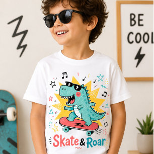 Skate & Roar Dinosaur Barn Coola Rattbräda Dino T Shirt