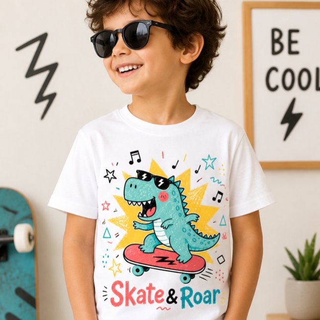 Skate & Roar Dinosaur Barn Coola Rattbräda Dino T Shirt (Skapare uppladdad)