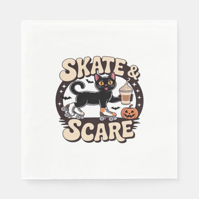 Skate & Skräm - Cute Black Cat Roller Skor over Pappersservett (Framsidan)