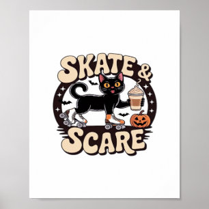 Skate & Skräm - Cute Black Cat Roller Skor over Poster
