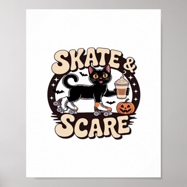 Skate & Skräm - Cute Black Cat Roller Skor over Poster (Framsidan)
