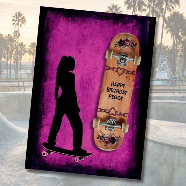 Skate som en tjej Skateboard Födelsedagspresentkor Kort (Shred Like a Girl Skateboarding Happy Birthday Card)