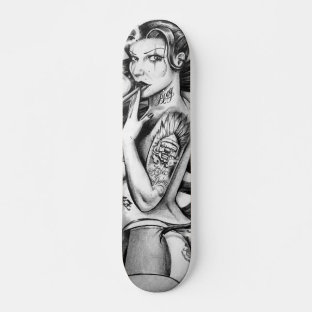 skate tattoo girls old school skateboard bräda 21,6 cm (Framsida)