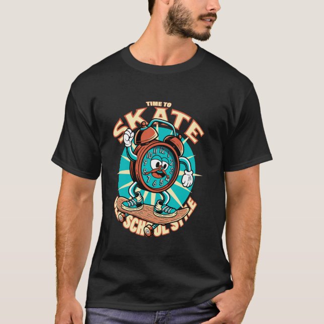 Skate time. Skateboarding cartoon clock. T Shirt (Framsida)