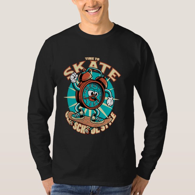 Skate time. Skateboarding cartoon clock. T Shirt (Framsida)