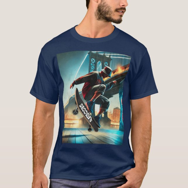 Skate tricks under Brooklyn Bridge NYC Street T Shirt (Framsida)