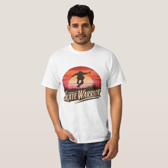 Skate warrior - rétro sunset vintage t shirt (Hel framsida)