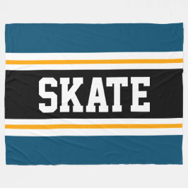 SKATE Wide TEAL Blue Gult Black Tävla Rand Fleecefilt