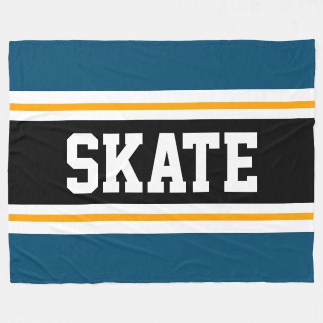 SKATE Wide TEAL Blue Gult Black Tävla Rand Fleecefilt (Framsidan (Horisontell))
